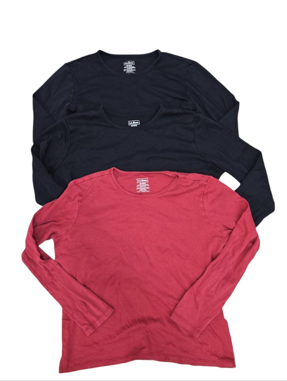 L.L.Bean Supima Cotton Long Sleeve Tops Lot of 3 Women's Medium Navy Black Red